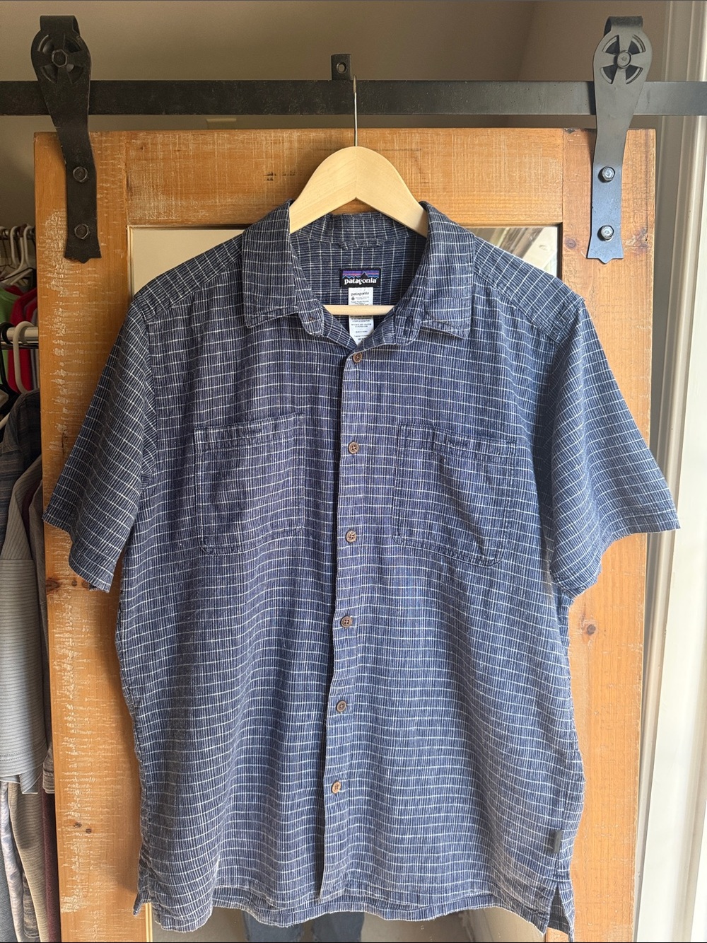 Patagonia Grid Pattern Hemp Short Sleeve Shirt Size M